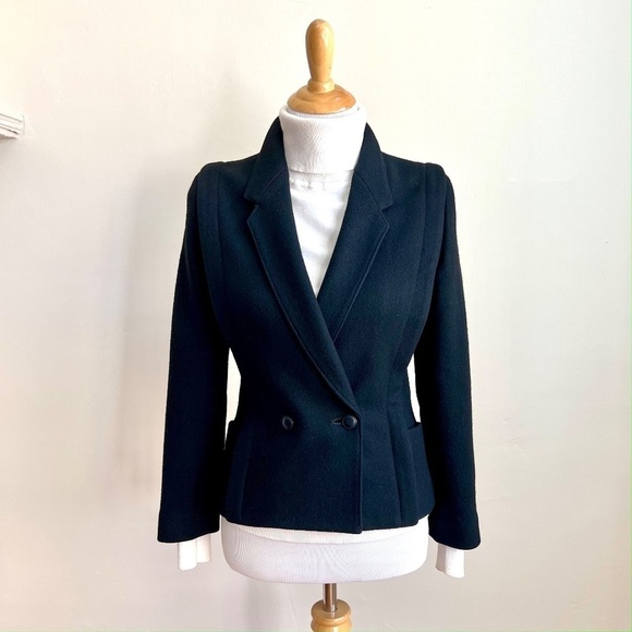 Vintage Perla Women's Black Wool Double Breasted Power Blazer Suit Jacket 7 - Picture 4 of 11